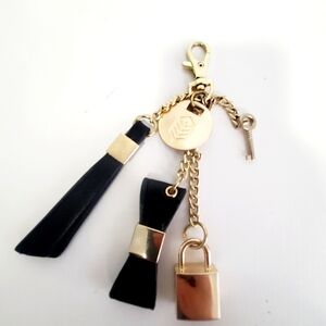 Gold and Black Tassel Keychain Charm with Lock and Bow